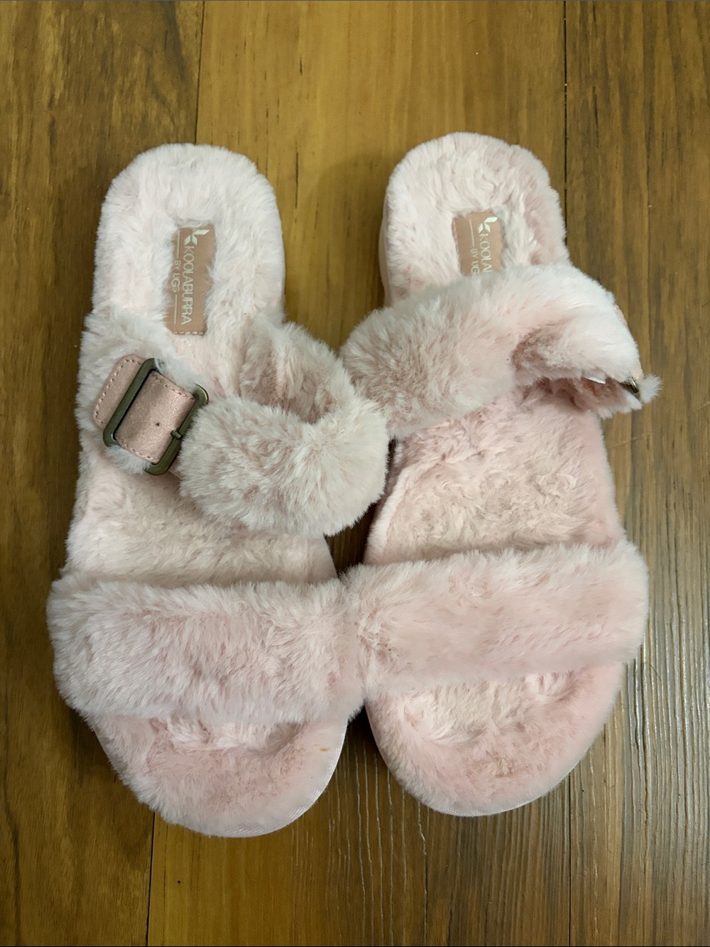 Koolaburra Blush Pink Faux-Fur Slide Sandals with Buckle